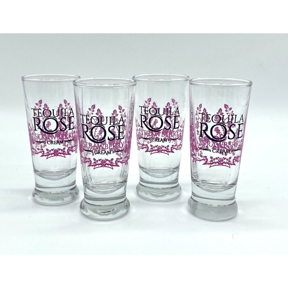 Tequila Rose Strawberry Cream Tall 4.25" Shot Glasses Set Of 4 Black & Rose
